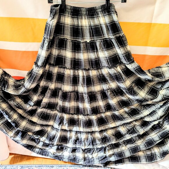 Ralph Lauren Black White Plaid Tiered Patchwork Maxi Skirt Cabincore Western M - Picture 4 of 9